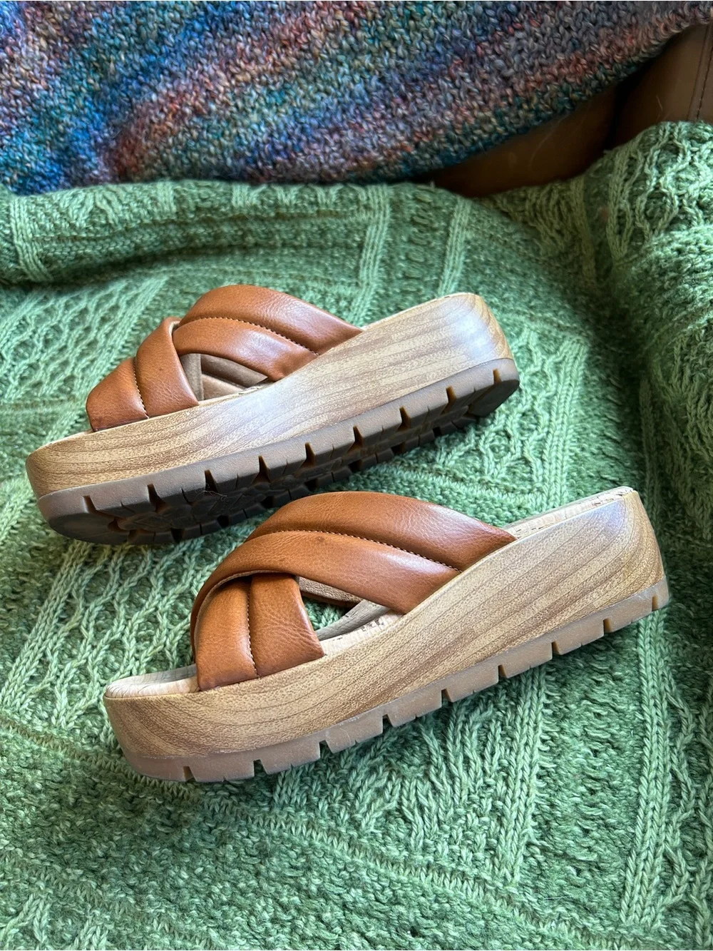 Korks by Kork-Ease Faithe Crossover Platform Slide Sandals Tan Brown Size 8